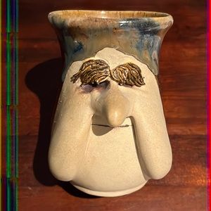 Studio Art Pottery Face Mug Large Nose Saggy Jowls Signed CCS